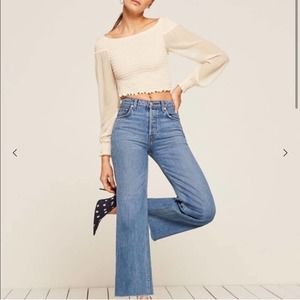 NWT Reformation Sandy Top White Smocked Pleated Long Sleeve Cropped XL